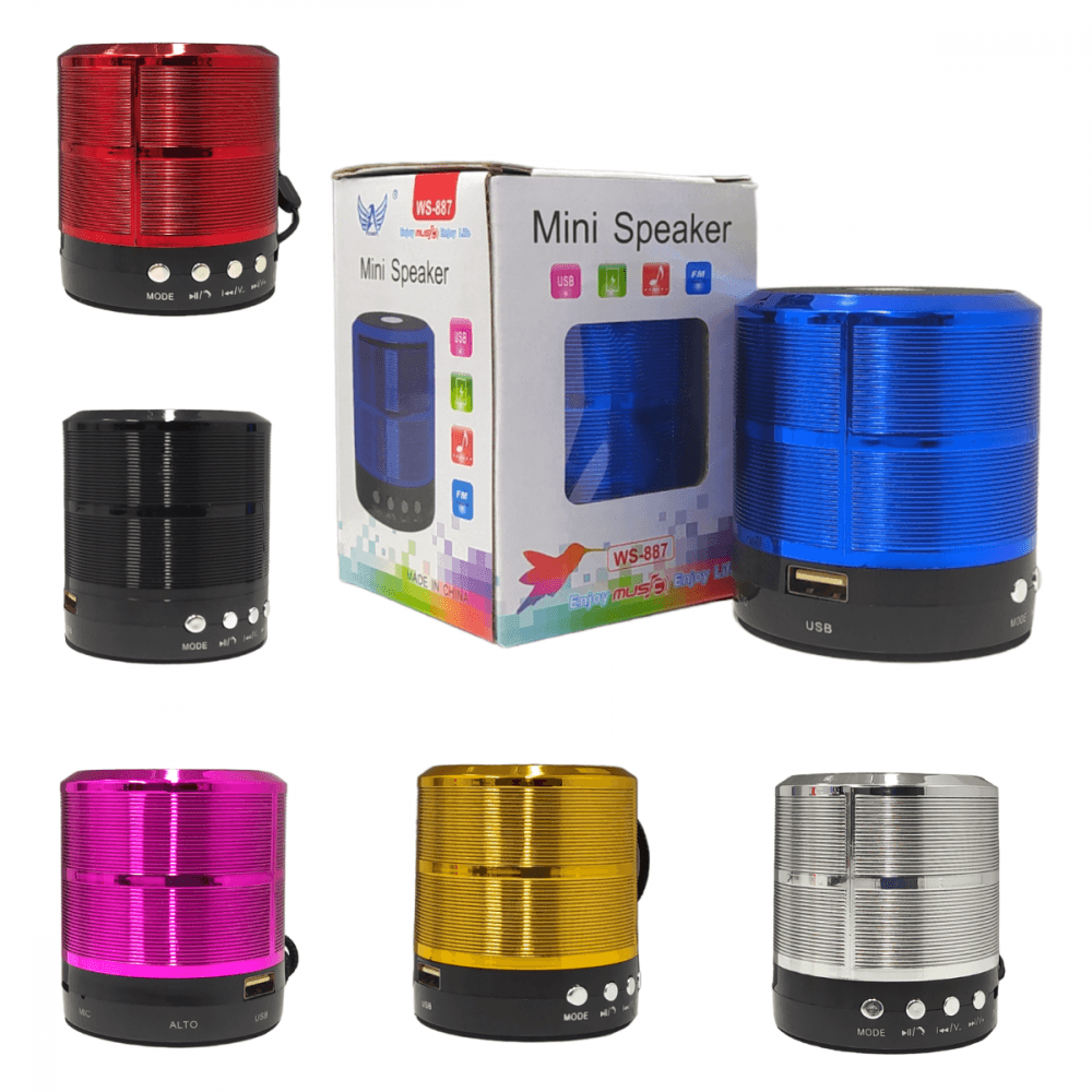 Mini Caixa Som Bluetooth Rádio FM Entrada SD WS-887