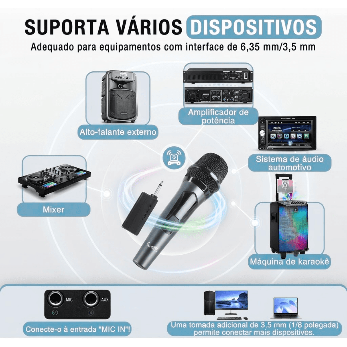 Microfone Sem Fio Conexão Adaptador P2 Macho EL-5018