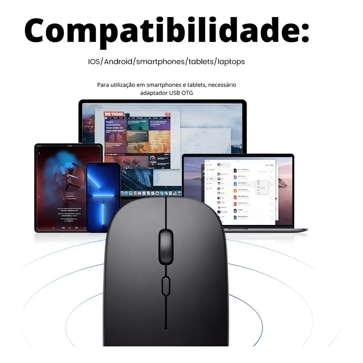 Mouse Sem Fio 2 4G USB Ergonômico 1600 DPI AG-690B