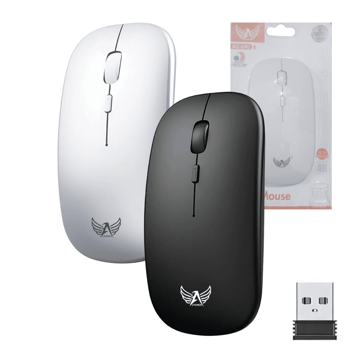 Mouse Sem Fio 2 4G USB Ergonômico 1600 DPI AG-690B