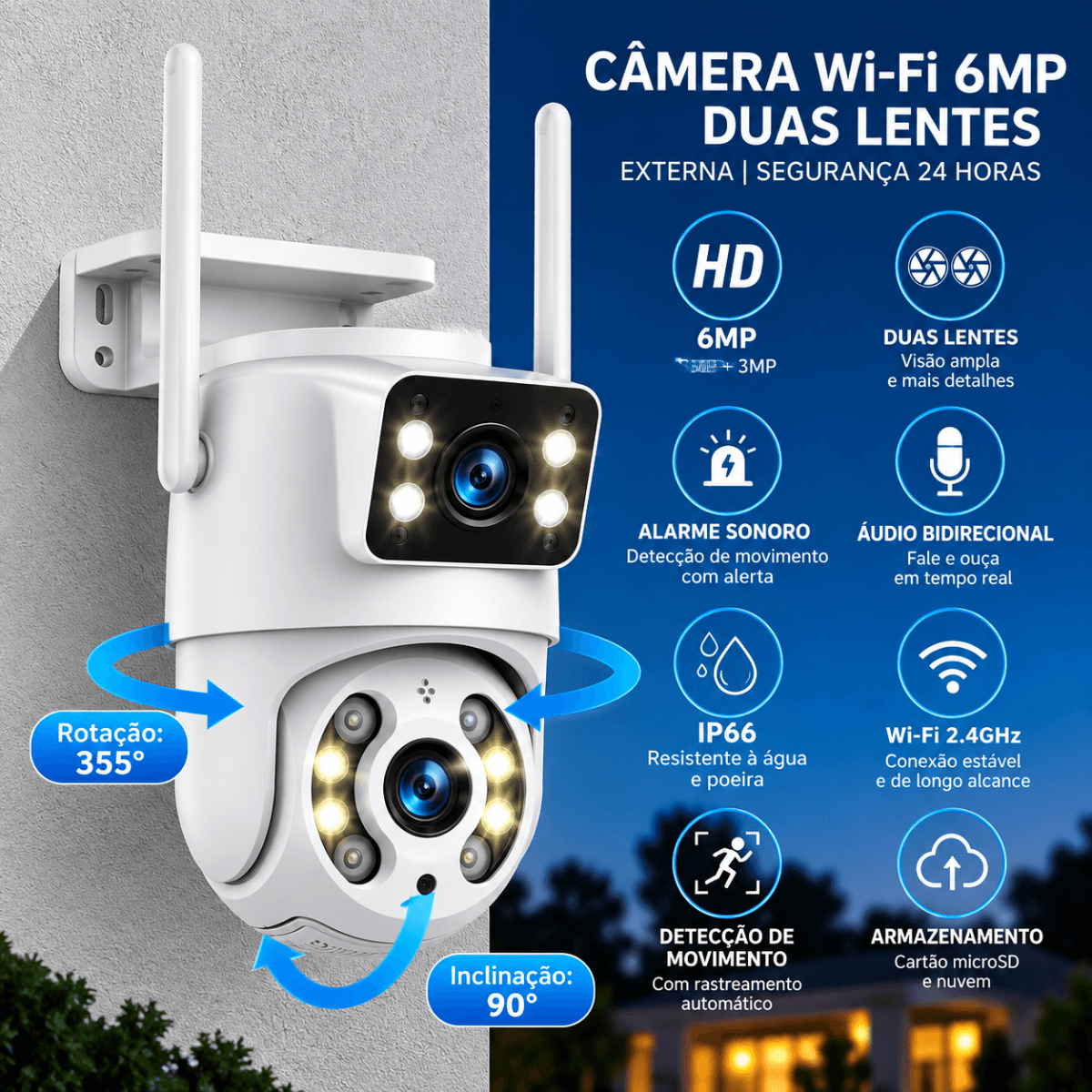 Câmera Segurança Externa Lente Dupla Wifi Ptz 360 JT-8660