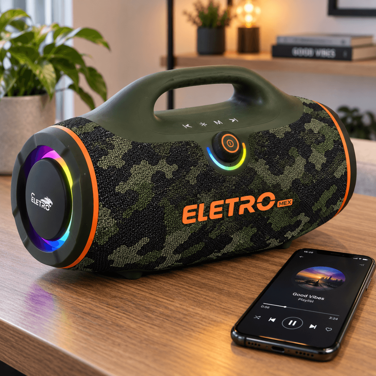 Caixa Som Bluetooth Portátil 300W RGB TWS EL-1127B
