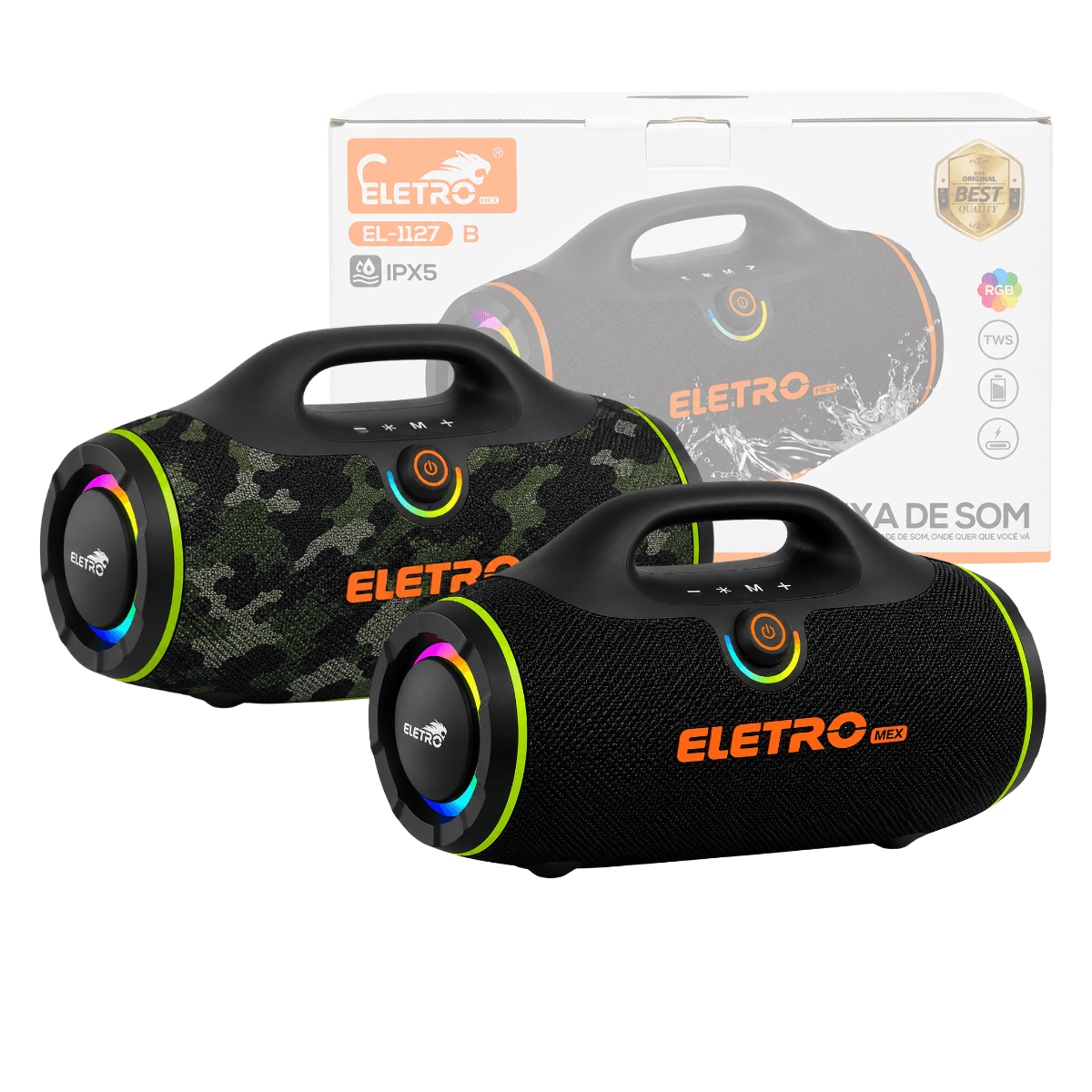 Caixa Som Bluetooth Portátil 300W RGB TWS EL-1127B