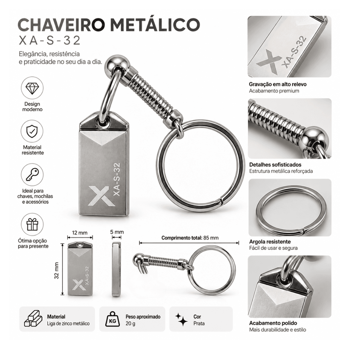 Pen Drive 32GB USB 2 0 Chaveiro Modelo XA-S-32