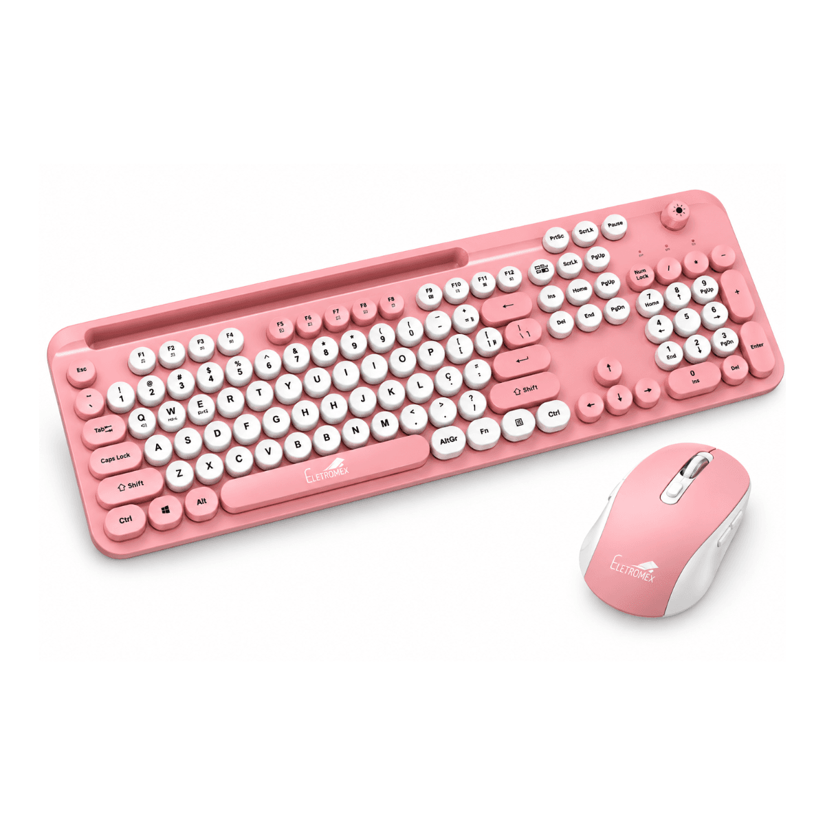 Kit Teclado Mouse Sem Fio Bluetooth EL-2119 — Rosa
