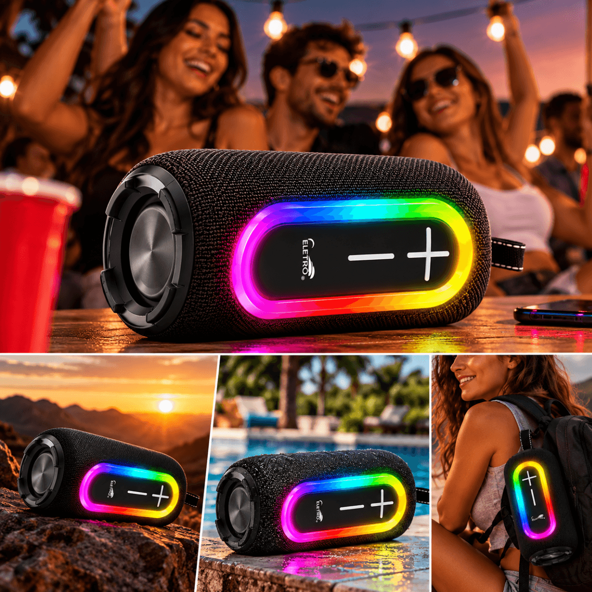 Caixa Som Bluetooth Portátil 50W LED RGB EL-1023