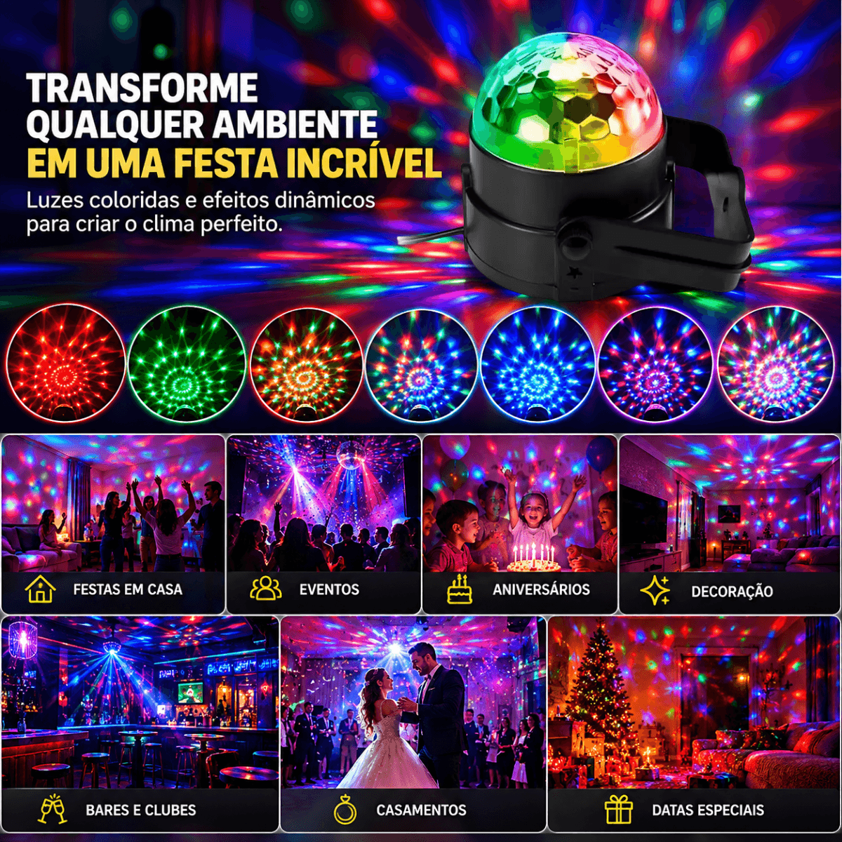 Mini Globo Jogo Luz Giratorio USB Festa Led RGB AL-L10