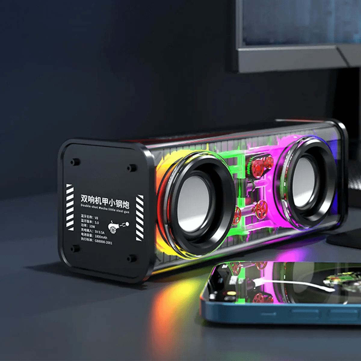 Caixa som Bluetooth Visor Transparente LED RGB AL-8715