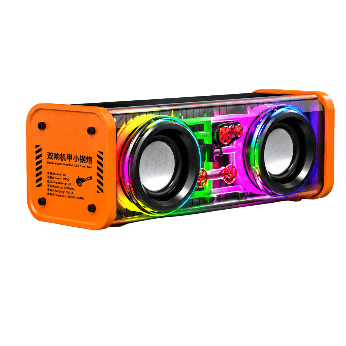 Caixa som Bluetooth Visor Transparente LED RGB AL-8715 — Laranja