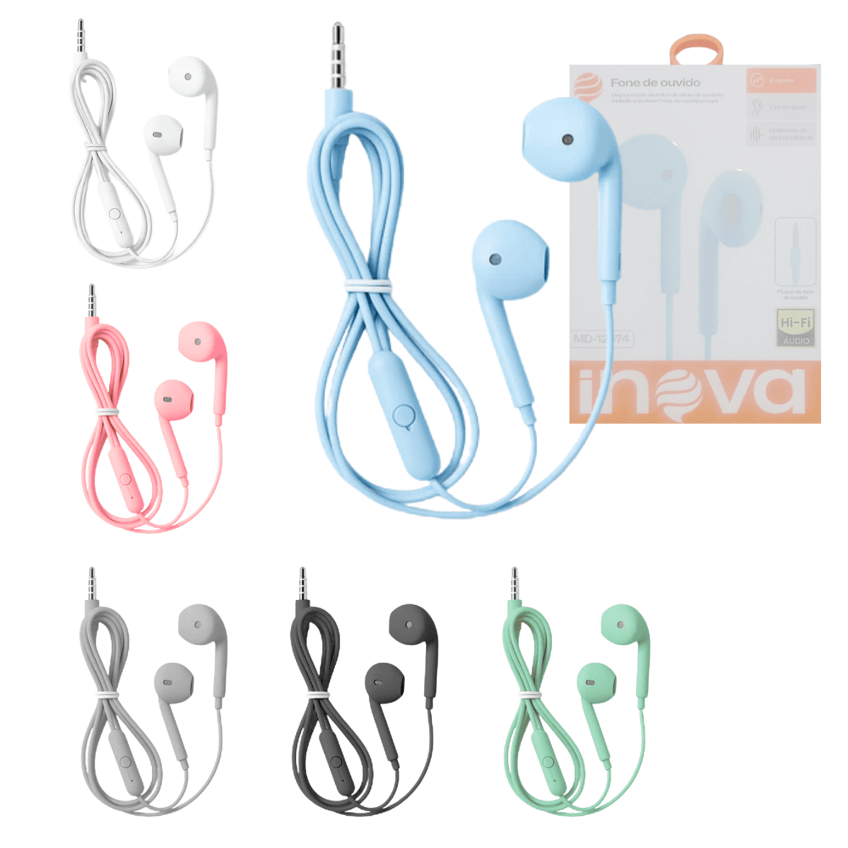 Fone Ouvido Fio P2 3 5mm Microfone Macaron Color MD-12474