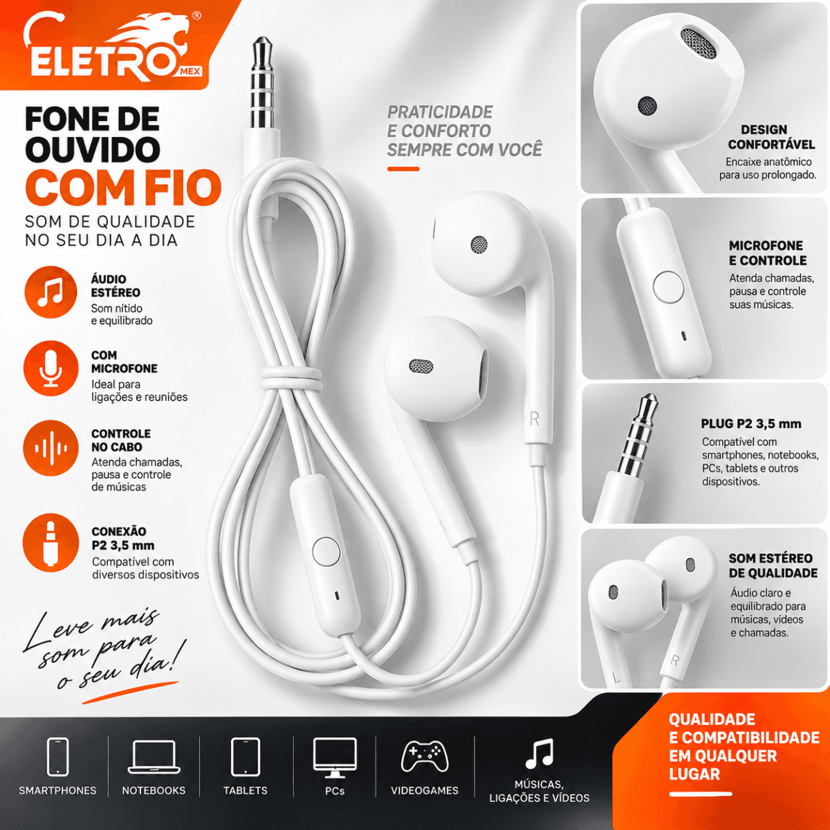 Fone Ouvido Fio P2 3 5mm Microfone Macaron Color MD-12474