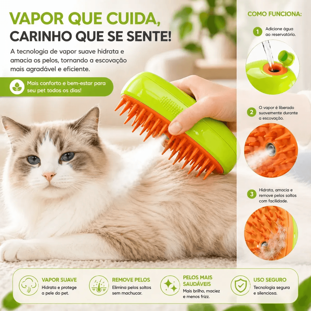 Escova Pet Elétrica a Vapor Removedora Pelos Cães AL-1410