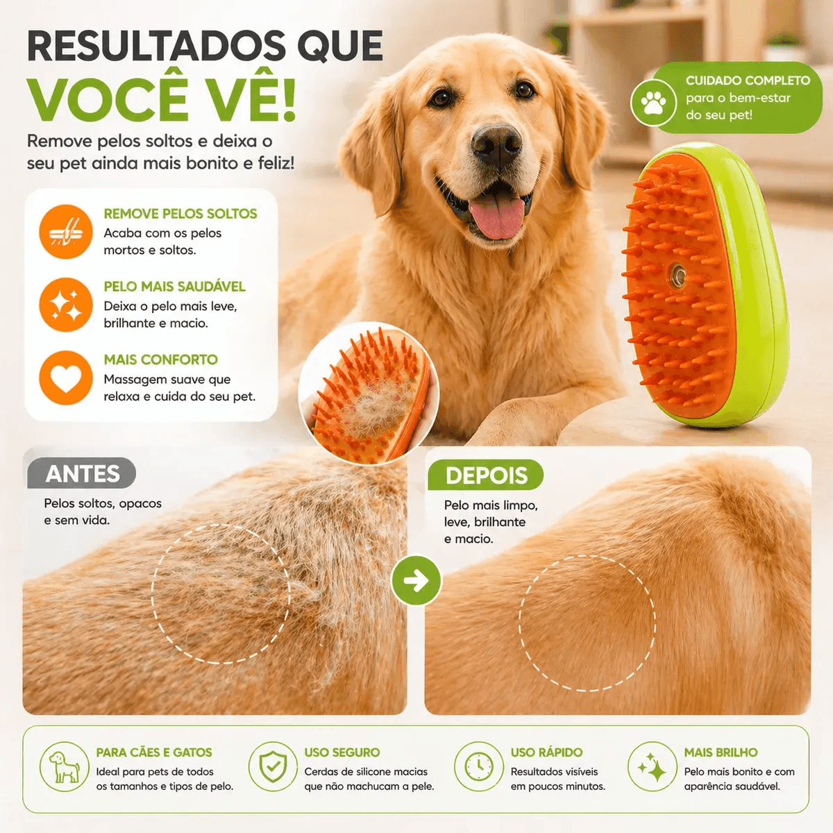 Escova Pet Elétrica a Vapor Removedora Pelos Cães AL-1410