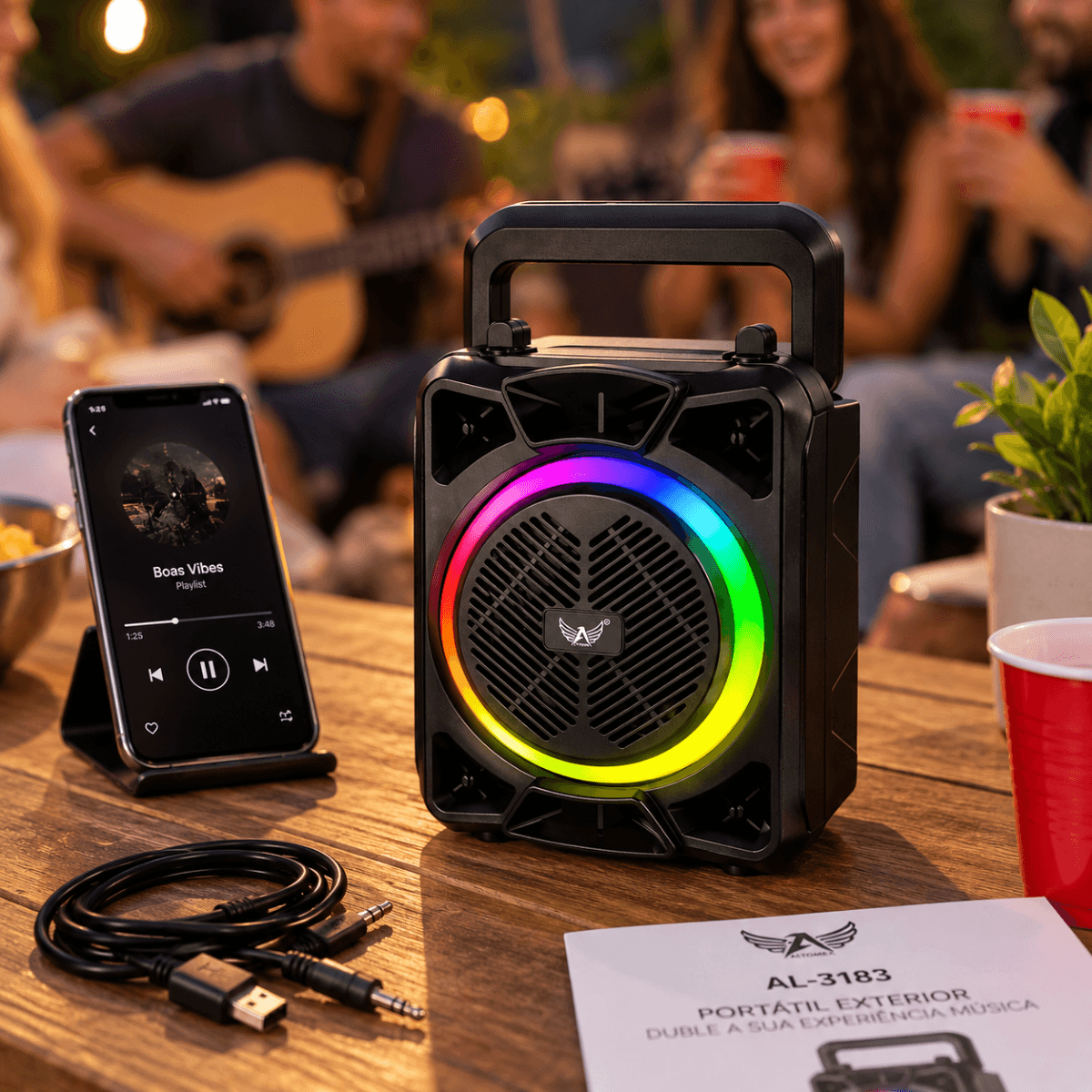 Caixa Som Bluetooth Portátil 10W RGB TWS 4 Polegadas AL-3183