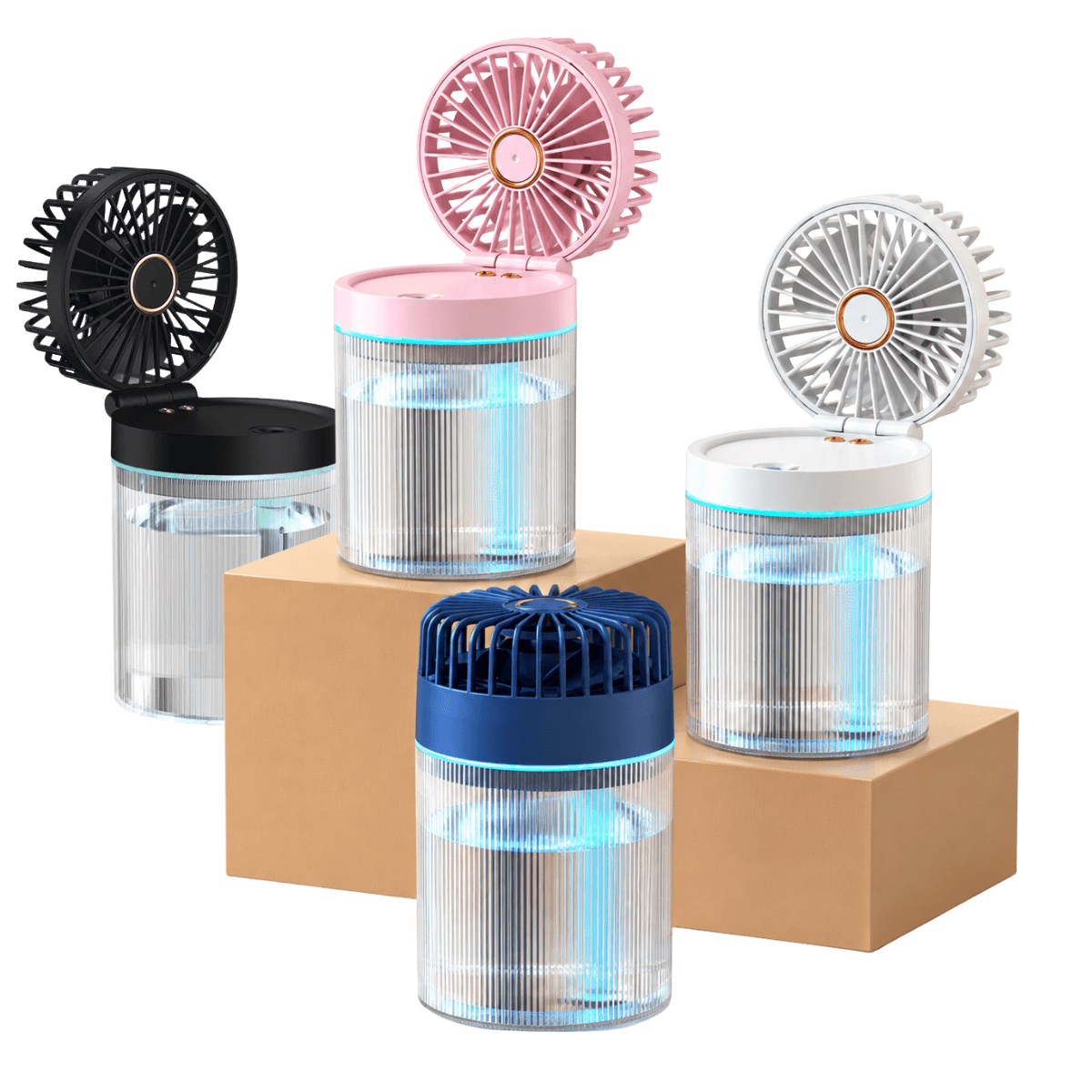 Ventilador Umidificador Ar Portátil 3 1 LED RGB 450ml AL-357