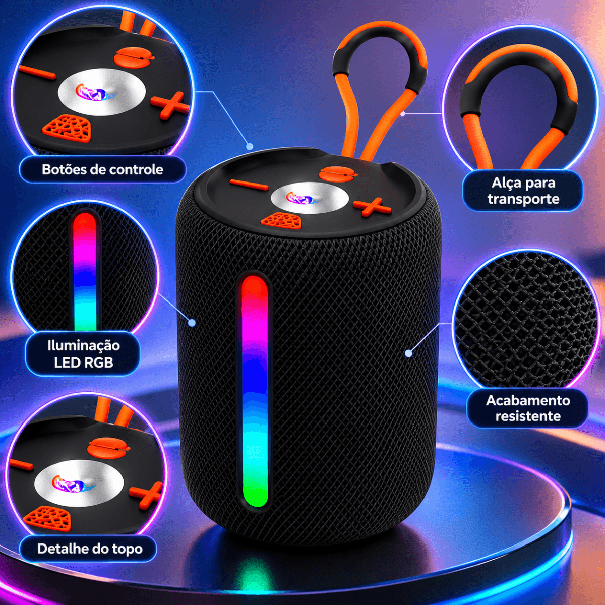 Caixa Som Bluetooth Portátil 30W LED Alça AL-8382