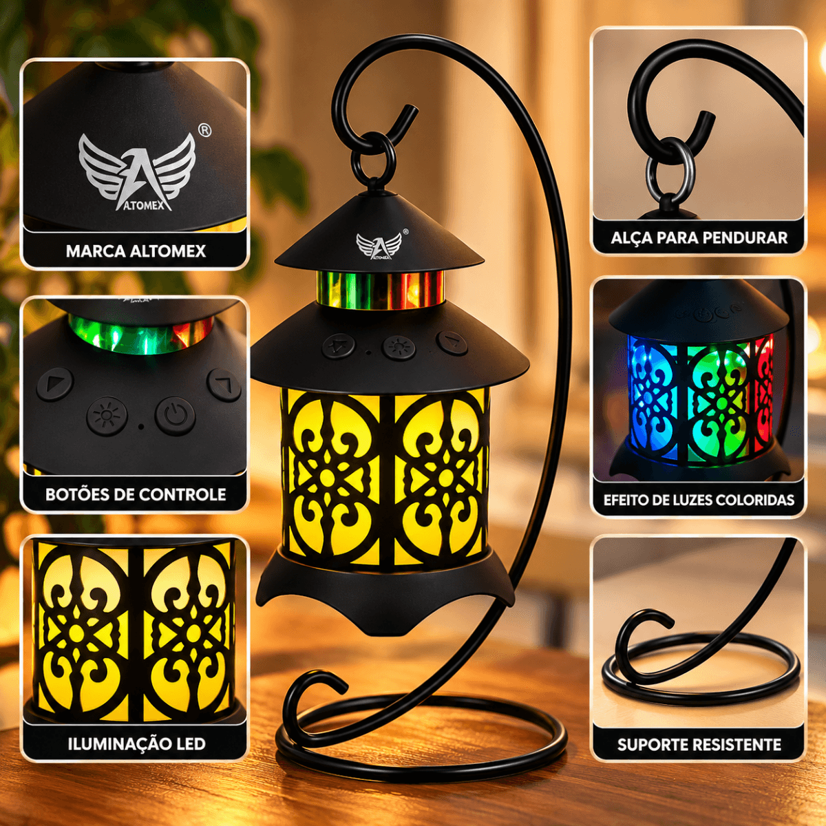 Caixa Som Bluetooth Formato Lamparina LED RGB 5W AL-8530