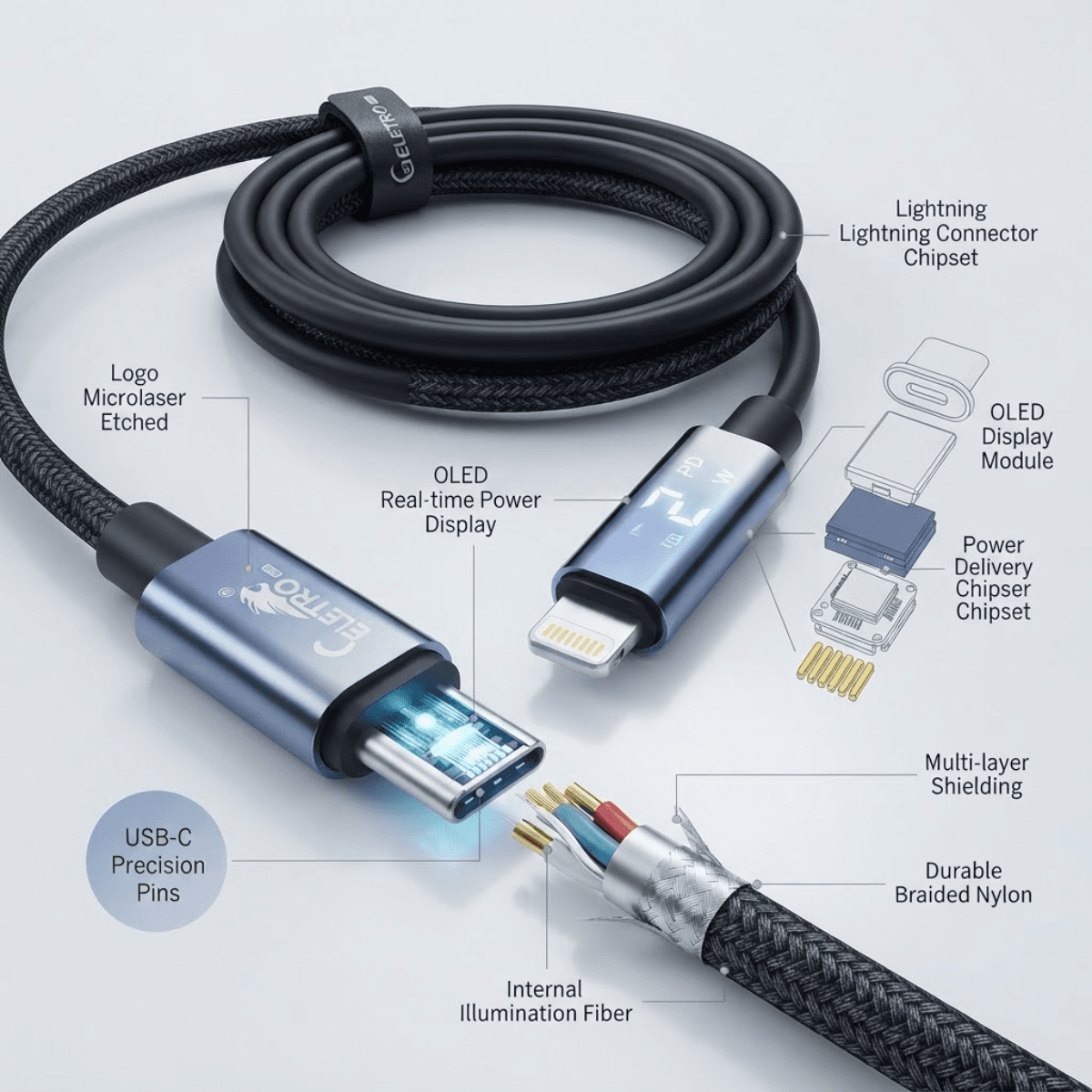 Cabo USB-C Lightning 27W PD Display Digital 1 EL-3156-PD
