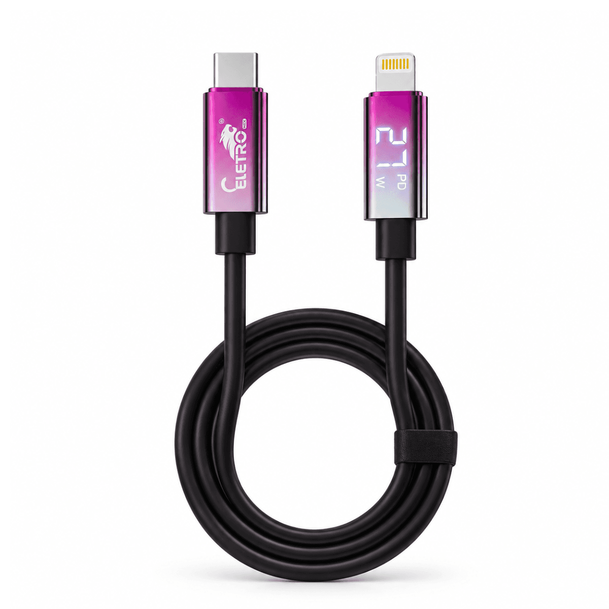 Cabo USB-C Lightning 27W PD Display Digital 1 EL-3156-PD — Rosa