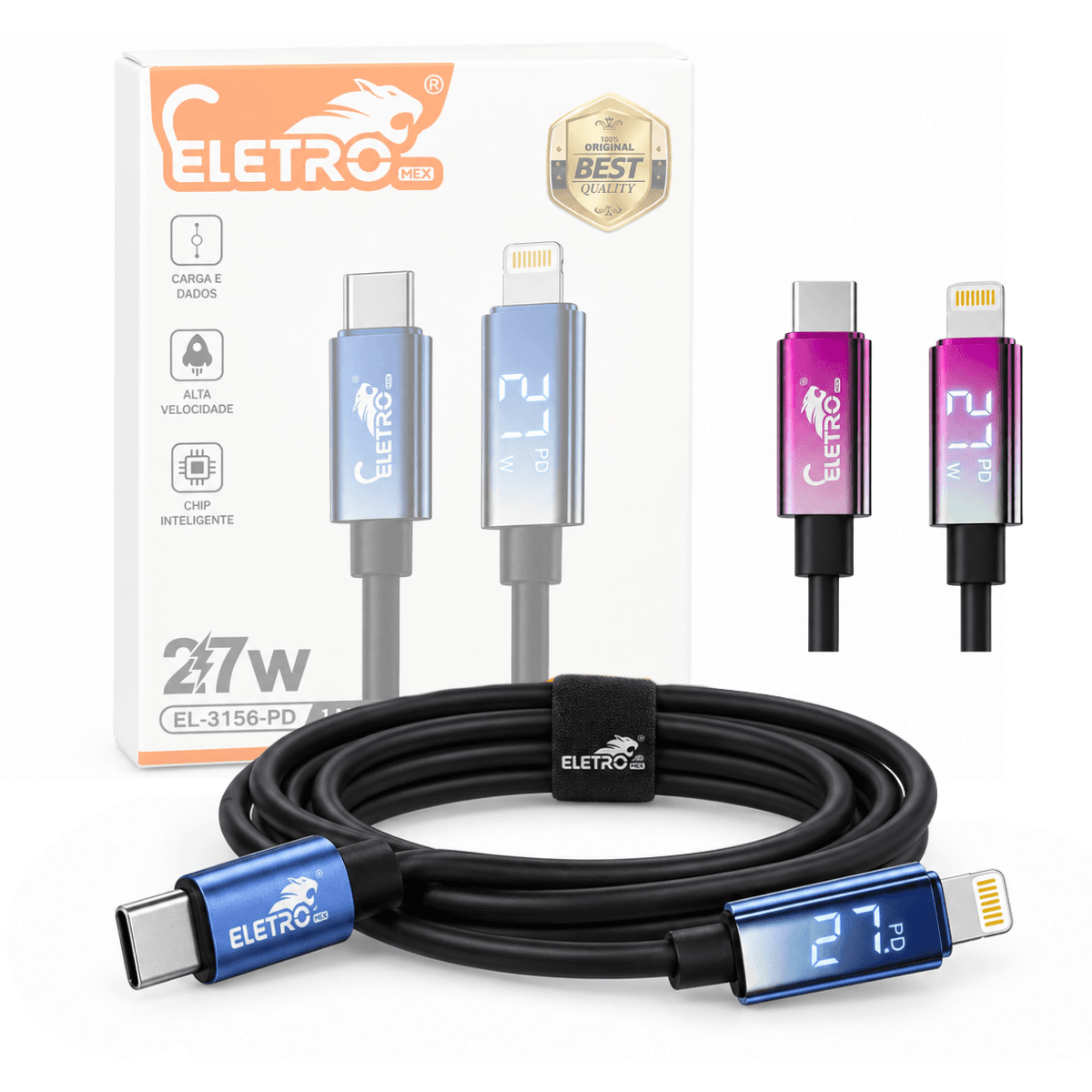 Cabo USB-C Lightning 27W PD Display Digital 1 EL-3156-PD