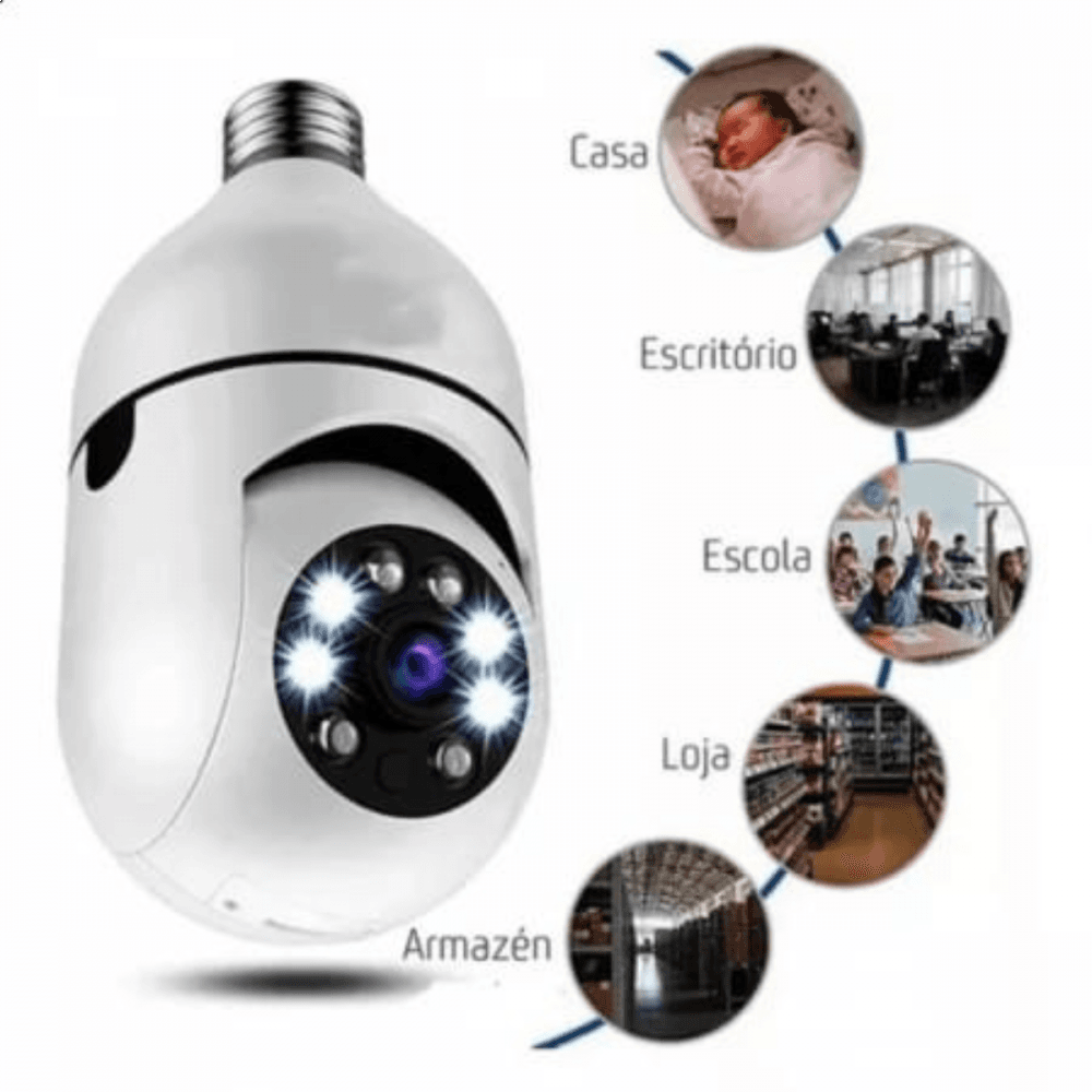 Câmera Segurança IP 360 Lâmpada Wi-fi Visão Noturna AL-D890