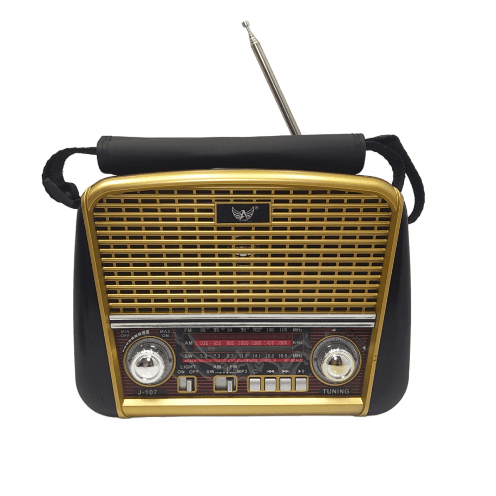 Rádio Retro 3W Bluetooth 5 1 Lanterna Alça JD-107 — Dourado