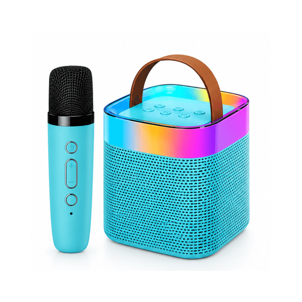 Caixa Som Portátil LED RGB Alça Microfone AM-8582 — Azul