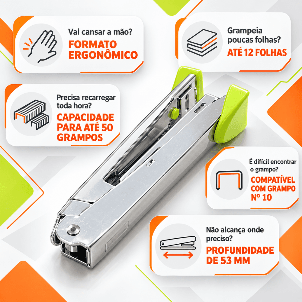 Grampeador 1000 Grampos Nº 10 Mini até 12 Folhas AL-1425