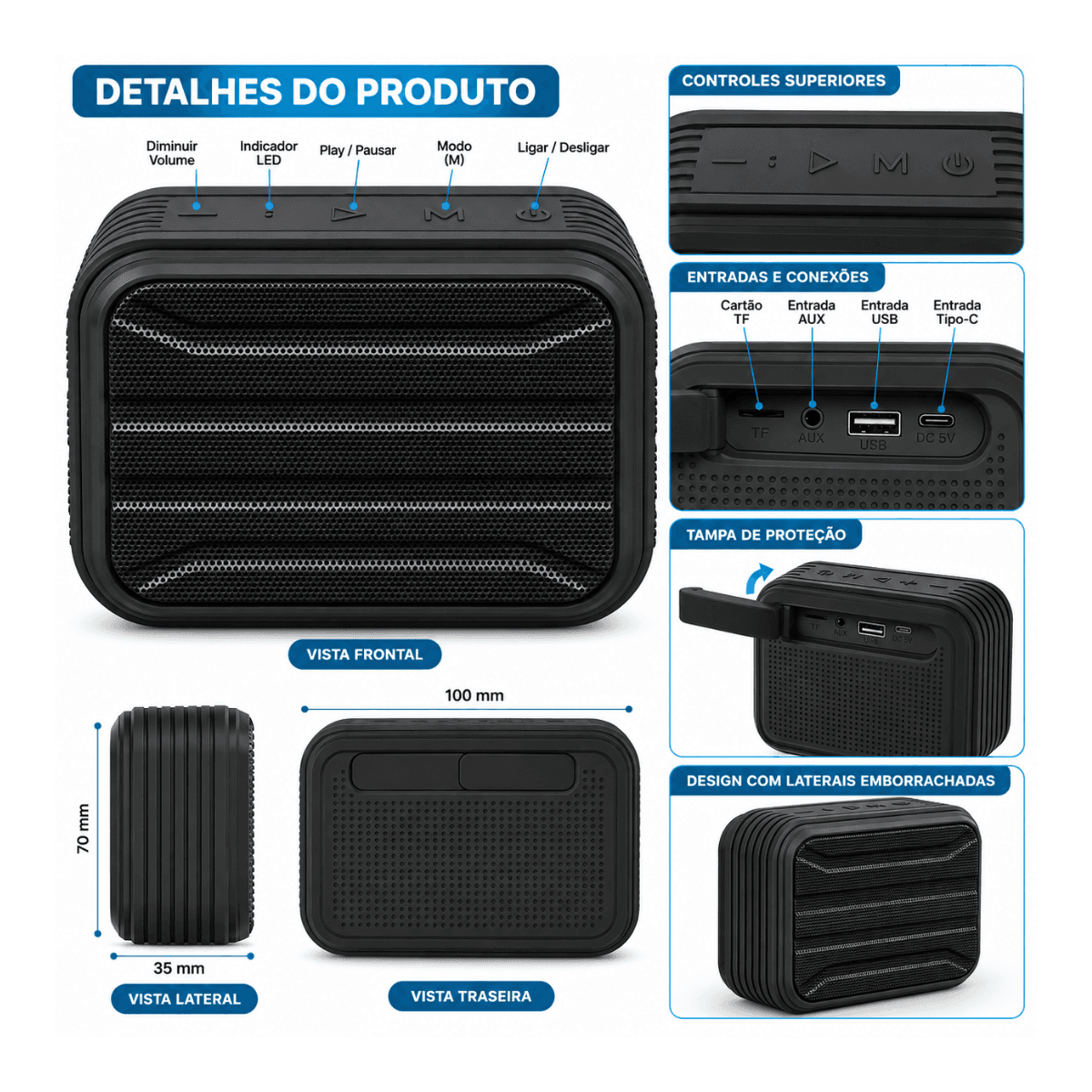 Caixa Som Bluetooth Portátil USB TF AUX AL-752