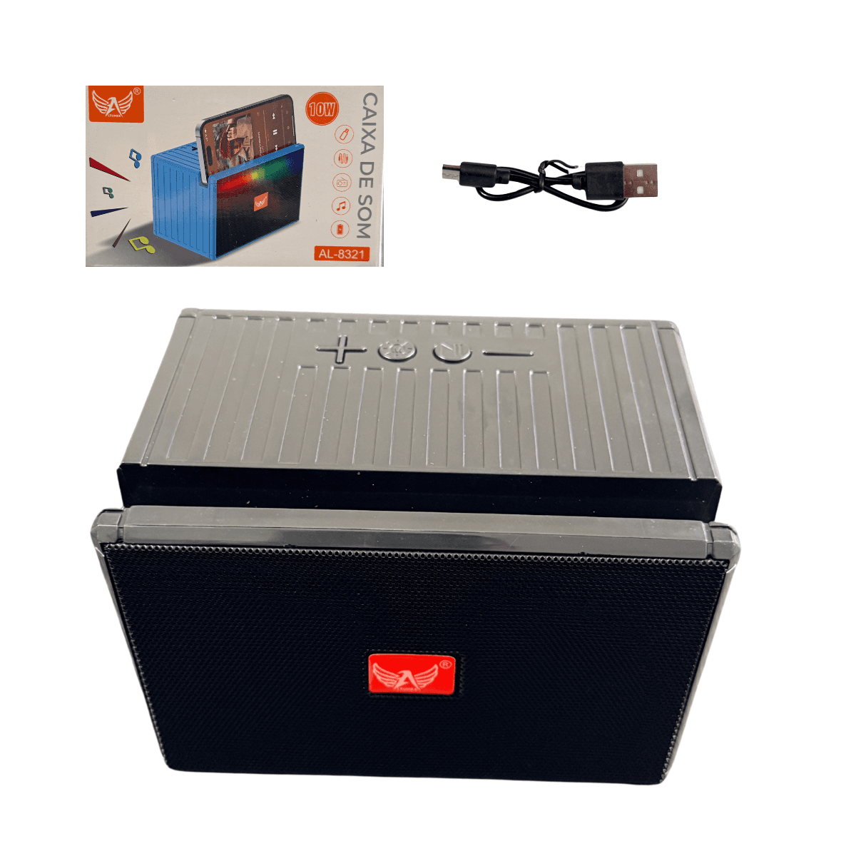 Caixa Som Bluetooth 10W Suporte Celular LED RGB AL-8321