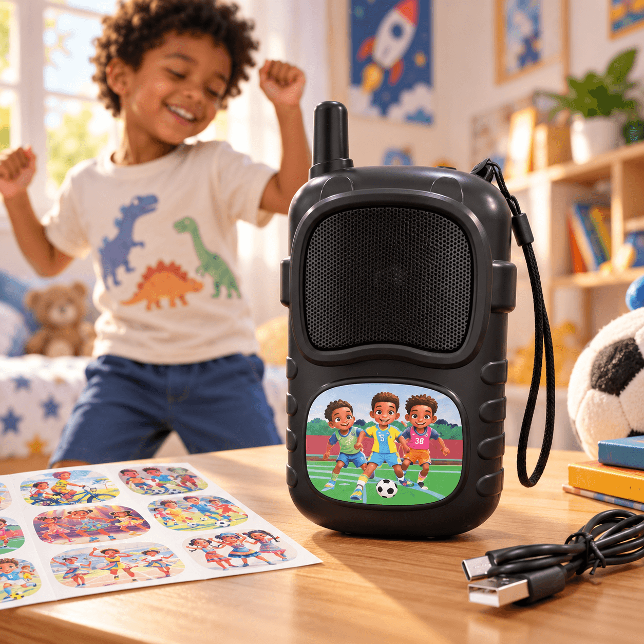 Caixa Som Infantil Portátil USB TF Alça Adesivo AL-8087
