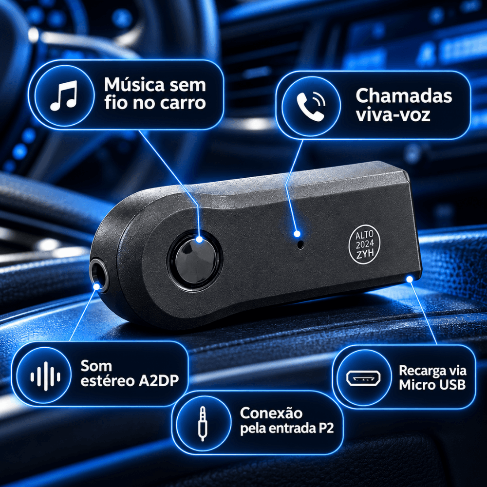 Receptor Áudio Bluetooth P2 3 5mm Som Automotivo AL-A220