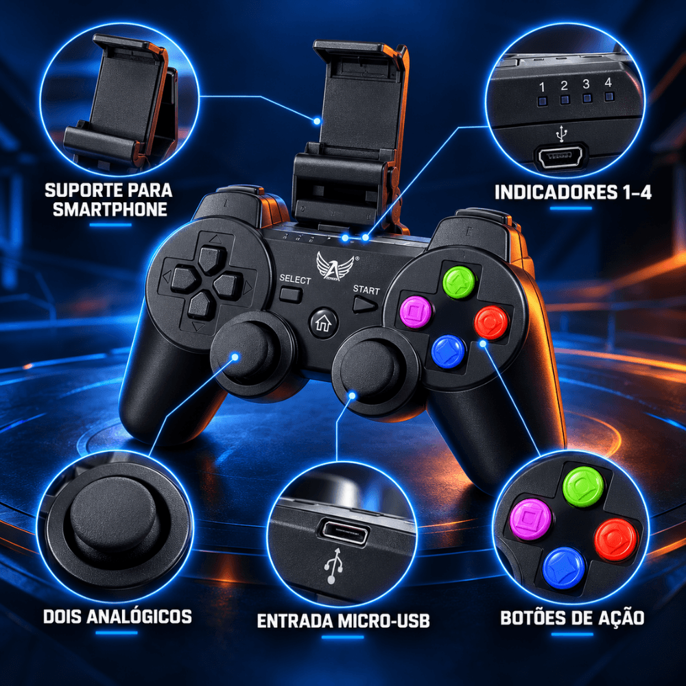 Controle Gamer Bluetooth Celular Suporte AL-G7CControlador