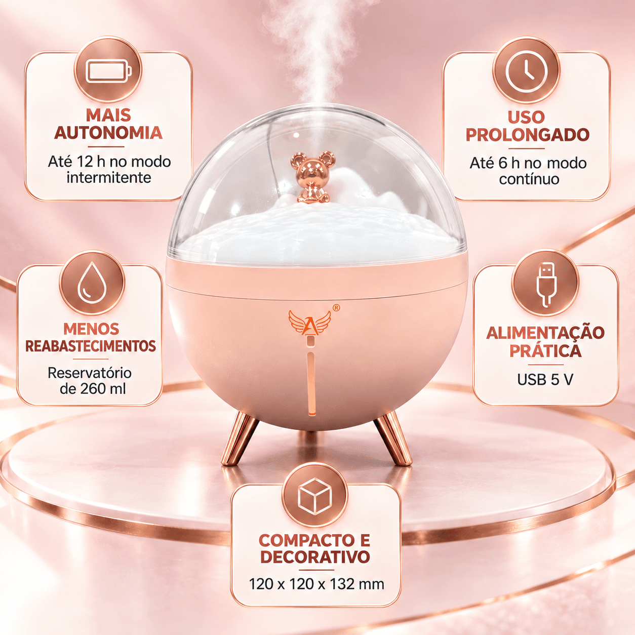 Umidificador Ar Espacial 260ml USB Formato Ursinho AL-2698
