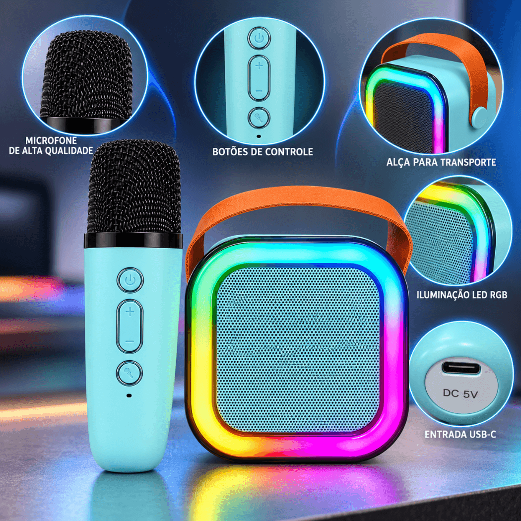Mini Caixa Som Karaoke 10W LED RGB Microfone EL-1038