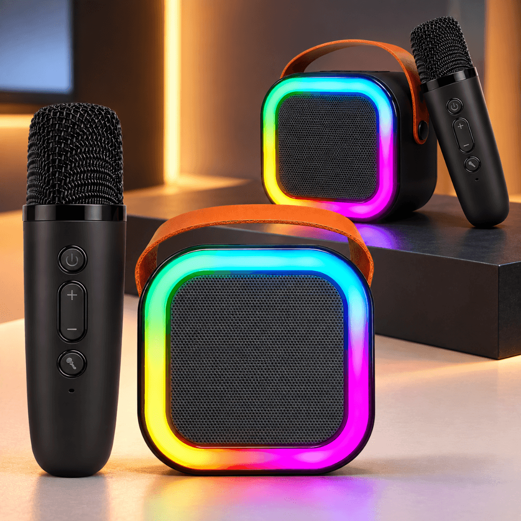 Mini Caixa Som Karaoke 10W LED RGB Microfone EL-1038