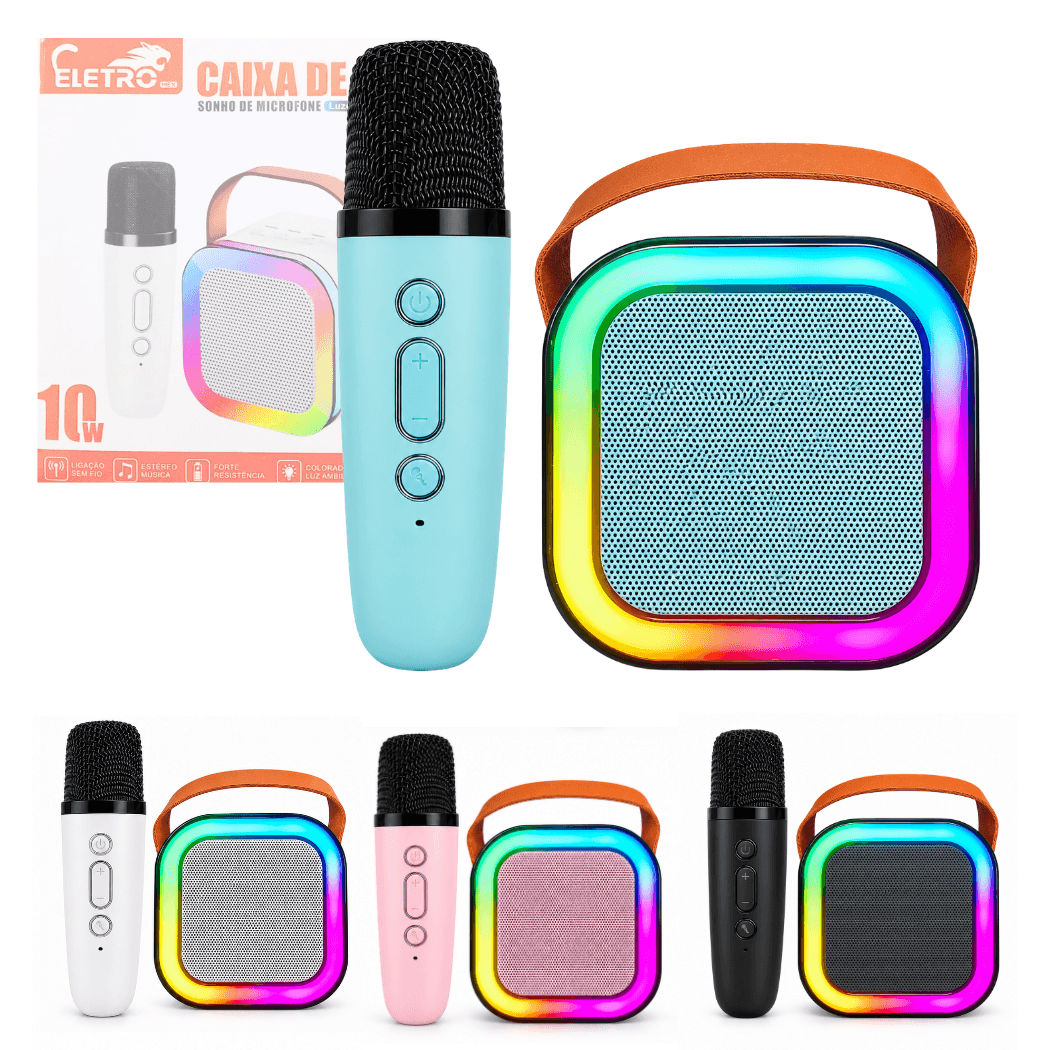 Mini Caixa Som Karaoke 10W LED RGB Microfone EL-1038