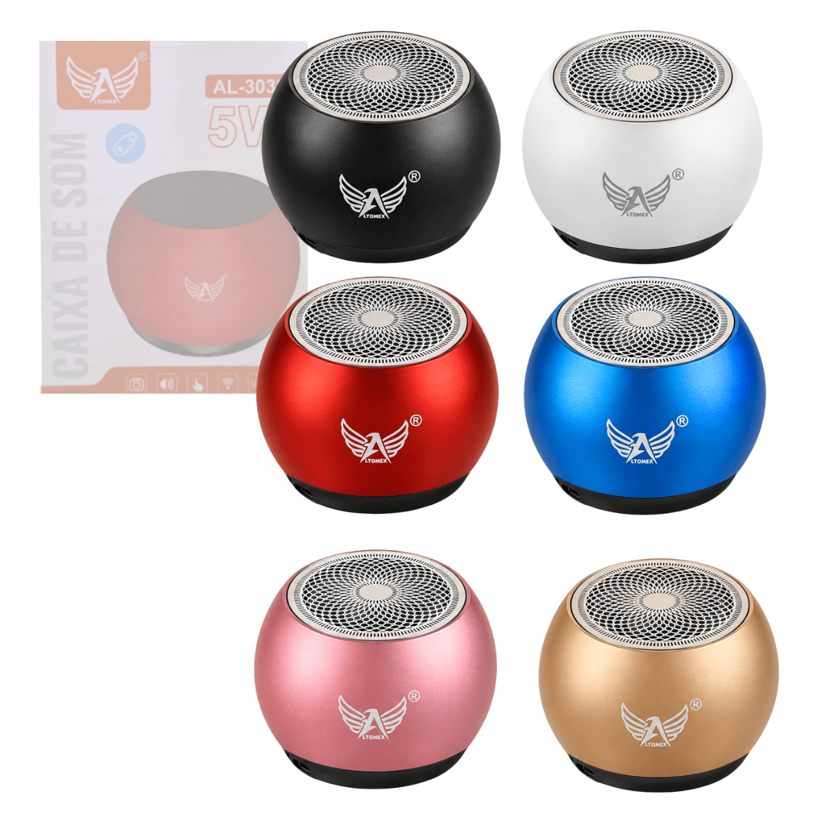 Caixa Som Portátil 5W USB Recarregável AL-3032 — Prata