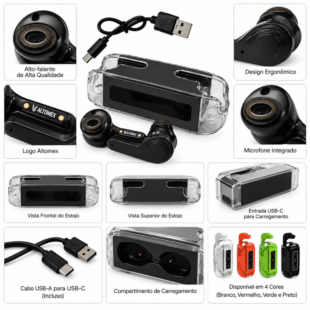 Fone Ouvido Bluetooth TWS 5 3 Estéreo Estojo Display M12Max