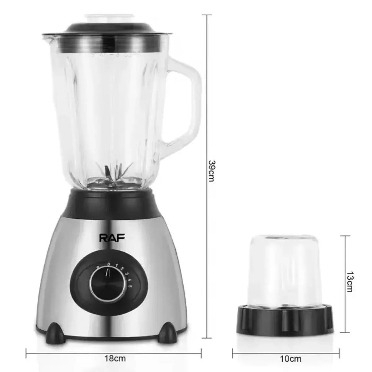 Licuadora RAF 2 en 1 de 1000 W con vaso de vidrio y moledor