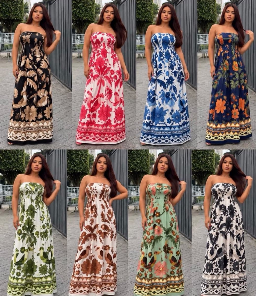 Vestido Longo Inspiração Farm — Vestido Longo Inspiração Farm - Preta com bege
