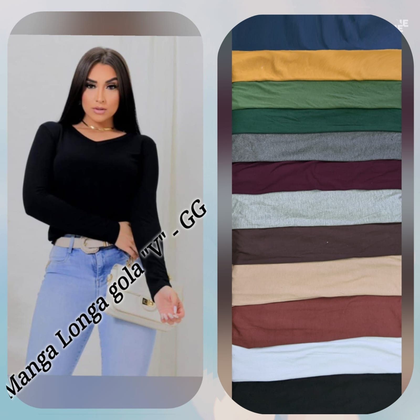 Blusa Manga Longa Decote V — Blusa Manga Longa Decote V - GG