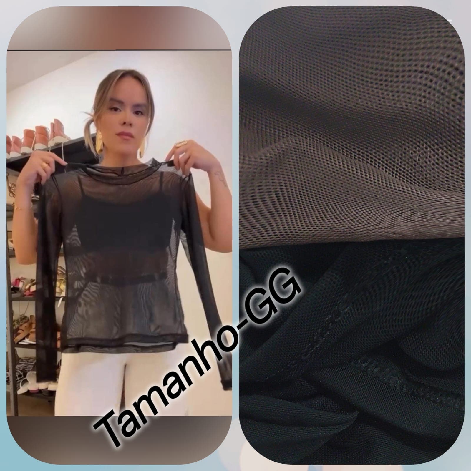 Blusa Tule Manga Longa — Blusa Tule Manga Longa - GG