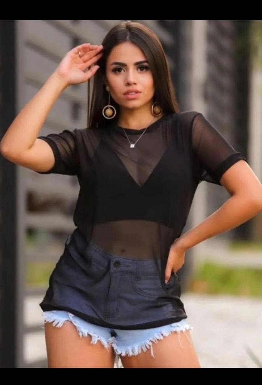 Blusa Tule Manga Curta