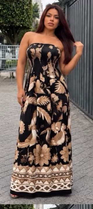vestido longo inspiração Farm — Preto