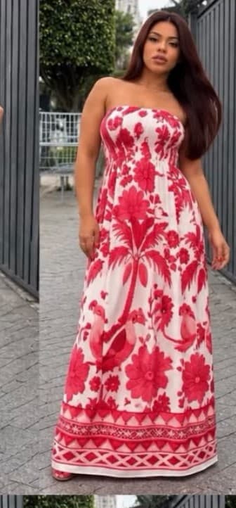 vestido longo inspiração Farm — Vermelho