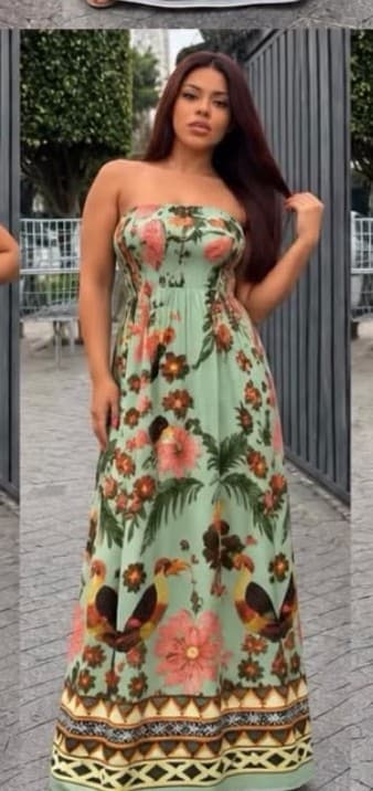 vestido longo inspiração Farm — Verde escuro