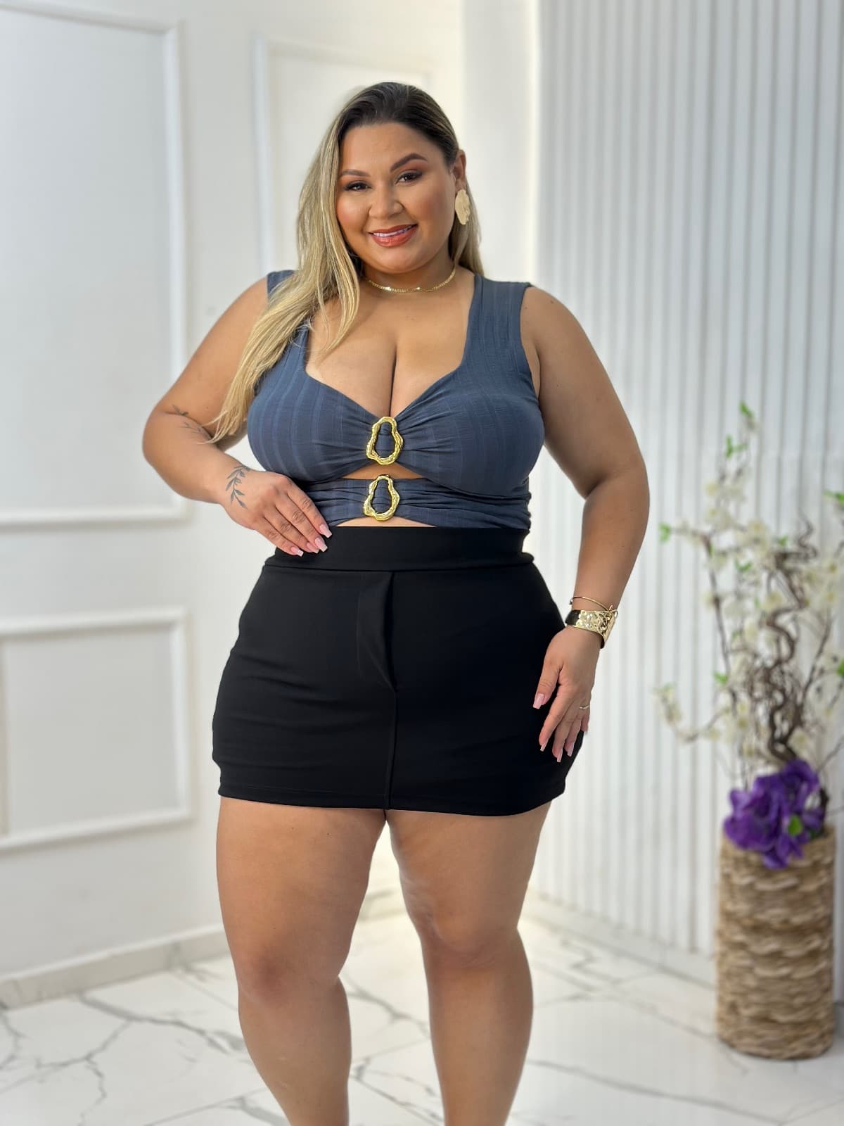 BODY 2 FIVELA PLUS • CANELADO COM ELASTANO — Amarelo bb