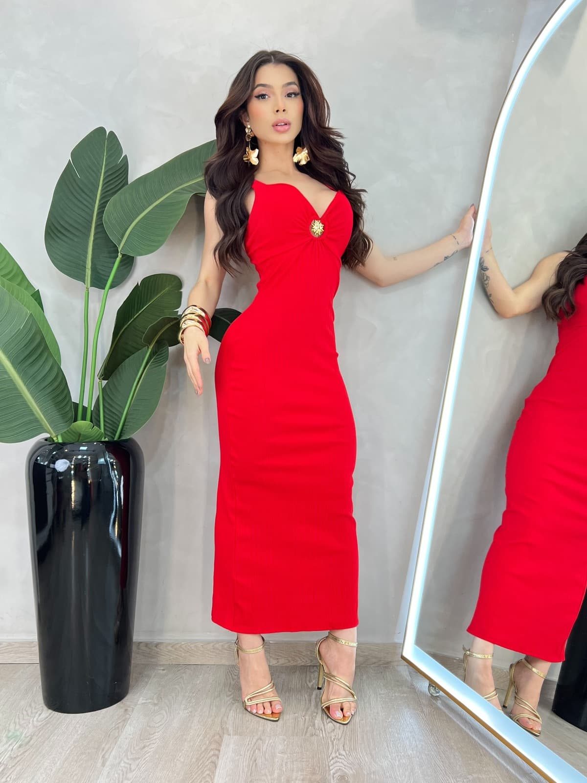 VESTIDO CRISTAL • CANELADO PREMIUM — Vermelho