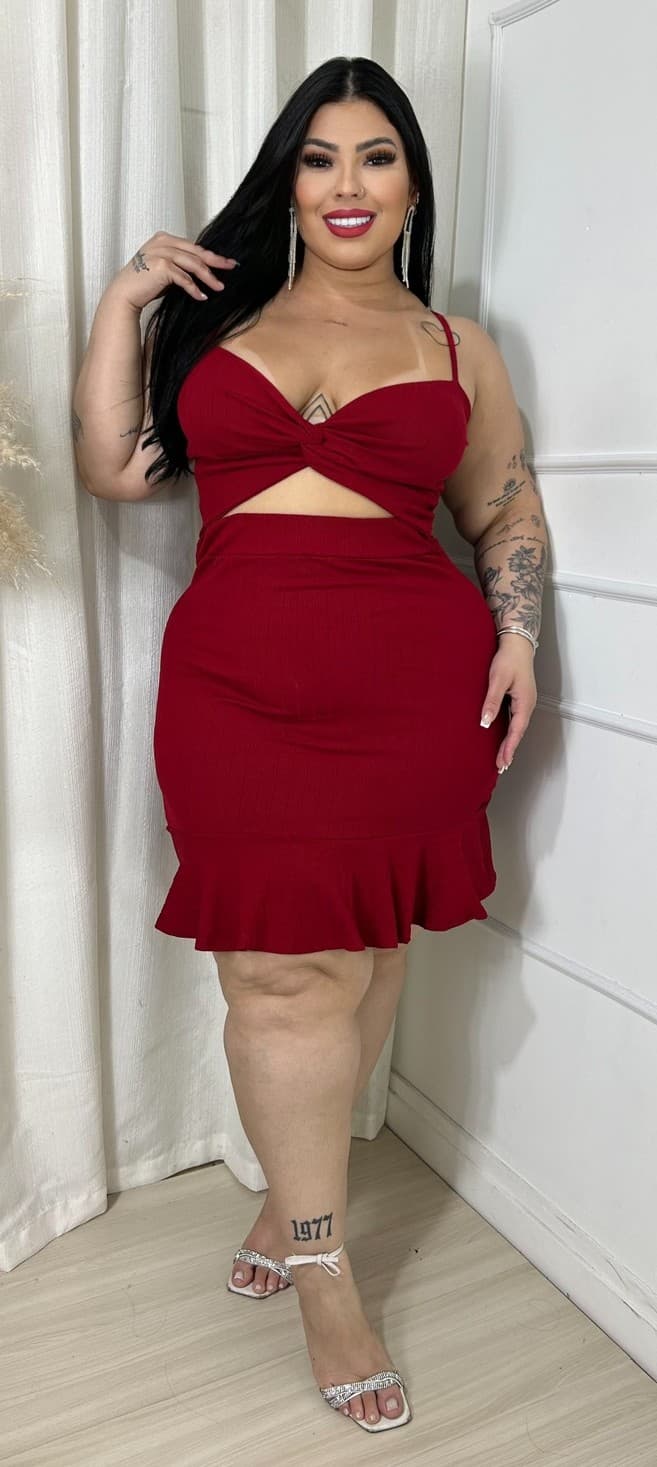 Vestido babado — Vermelho